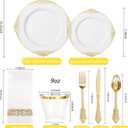 Hioasis 350pcs White and Gold Plates - White Party Plates for 50 Guest, Include 100 Heavy-duty Plates(20% Thicker Than Standard), 150 Cutlery Set, 50 Napkin, 50 Cups
