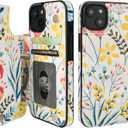 HAOPINSH for iPhone 14 Wallet Case with Card Holder, Floral Flower Pattern Back Flip Folio PU Leather Kickstand Card Slots Case for Women Girls, Double Magnetic Clasp Shockproof Cover 6.1"