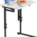 Adjustable Height Tv Tray Table,Portable Folding Tv Dinner Snack Table,Small Foldable C-Shaped End Table for Eating,Slide Under Couch Side with Sturdy MDF Top,No Assembly(White Marble+Black), 20.47 inches x 14.96 inches x 29.53 inches