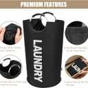 DOKEHOM 90L Large Laundry Basket, Collapsible Laundry Bag, Freestanding Tall Clothes Hamper, Foldable Washing Bin (Black)