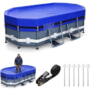 QH.HOME Winter Pool Cover 10×16ft Oval Above Ground Heavy Duty 5.5oz/yd2