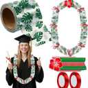 Graduation Candy Lei Making Kit, 23 Pcs 2026 Grad Hawaiian Candy Leis Tubing Set with Rolls Ribbons and Green Hibiscus Cards for College High School Congrats Graduate Party Supplies Gifts