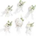 Ling's moment Boutonniere for Men, 6pcs Groom Groomsmen Boutonniere, Artificial Flowers for Wedding Decor/Prom/Homecoming, etc.Snow White