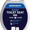 HIGHCRAFT Premium Round Toilet Seat with Slow-Close Design & Adjustable Hinges - Molded Wood Toilet Seat - Fits Standard Round Toilets - Round Seat in White