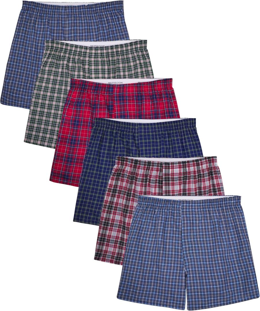 Fruit of the Loom Men's Tag Free Woven Boxer Shorts, Relaxed Fit, Moisture Wicking, Assorted Color Multipacks (Large) 6 Pcs