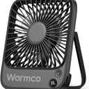 Warmco Portable Travel Fan 5000mAh, Ultra-thin Rechargeable Battery Operated Small Desk Fan, Quiet 4-Speed Personal Fans with 180 Tilt for Office, Camping, Cruise, Outdoor Black