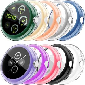 RICHONE [10Pack] Watch Case with Screen Protector Compatible with Google Pixel Watch 3/2/1 41mm, Flexible TPU Protective Covers Bumper Accessories Scratch Resistant for Pixel Wtach 41MM (10 Colors)