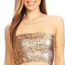 Anna-Kaci Womens Shiny Sequin Party Cropped Strapless Bandeau Stretch Tube Top (Small-Medium, Champagne Gold)
