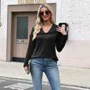 Quatrefox T Shirts Long Sleeve for Women V Neck Tees Fashion Loose Tops Casual Fall Outfits Clothes Beach 2025 Trendy Black XL (XL)