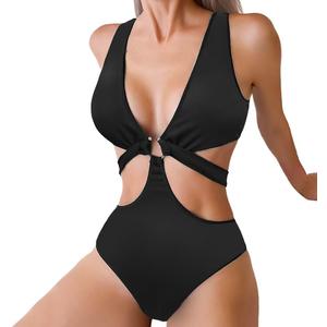 Women's Deep V Neck One Piece Swimsuit O-Ring Swimwear Sexy Cut Out Bathing Suit (Medium, Ribbed Black) Women's Deep V Neck One Piece Swimsuit O-Ring Swimwear Sexy Cut Out Bathing Suit (Medium, Ribbed Black)
