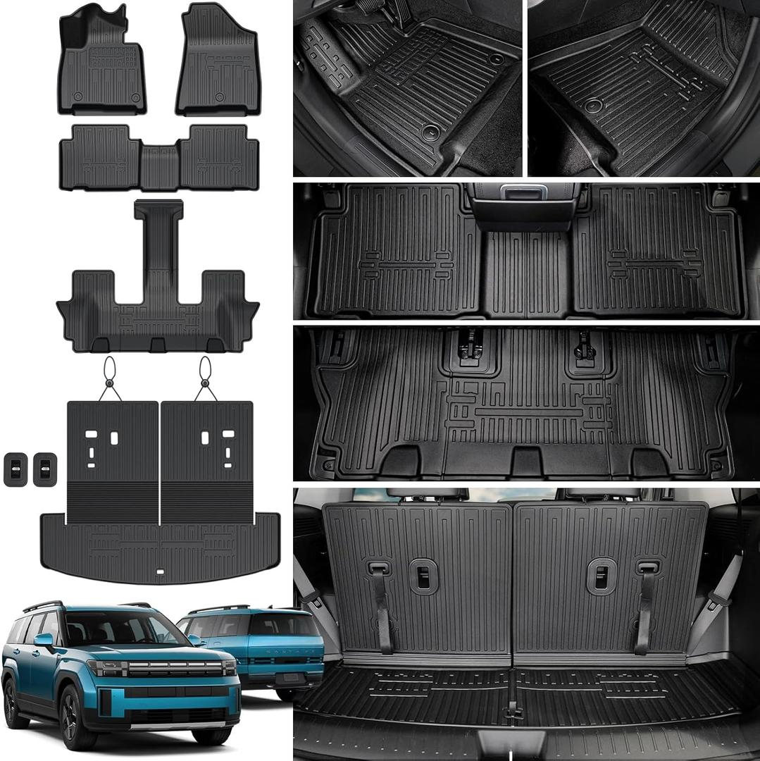 JOULARISE Floor Mats for 2024 2025 2026 Hyundai Santa Fe Car Mat Accessories(Fit Hybrid and Gas), All Weather TPE Cargo Mat Trunk Mat with Backrest Mats(Floor Mats+2-in-1 Cargo Mat)