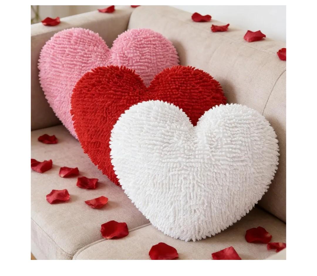 Cumule 3Pcs Valentine's Day Heart Pillows Plush Large Love Heart Pillows Red Ivory Pink Pillows for Valentines Day Living Room Bedroom Decor