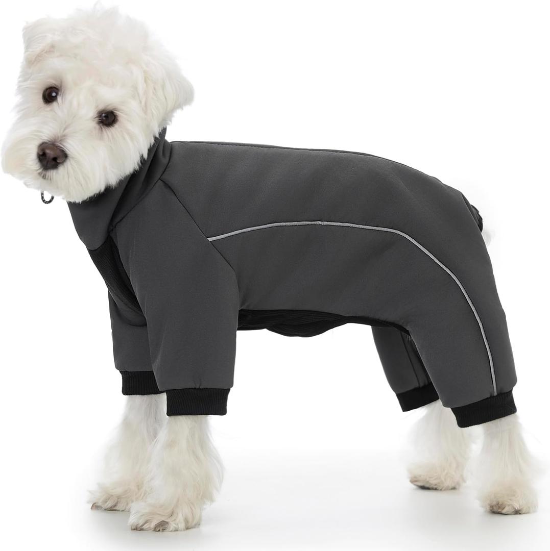 Four Leged Dog Winter Coat, Fullbody Warm Fleece Dog Jacket, Reflective Puppy Cold Weather Coats with Leash Hole & Drawstring, Back Zipper Water-Resistant Doggie Winter Clothes (X-Large, Dark Grey)