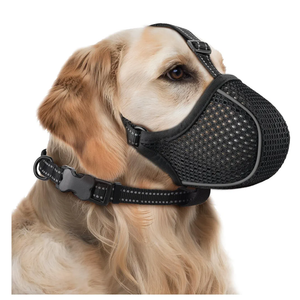 Dog Muzzle,Soft Nylon Muzzles Anti Biting Barking Chewing,Breathable Reflective Adjustable Loop Pets for Small Medium Large Sized Dogs,Allows Panting and Drinking(Black L)