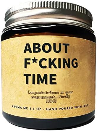 Funny Engagement Scented Candles Relaxing Lavender for Couples, New Weds (About Fucking TIME, 3.5 OZ / 100 gram)