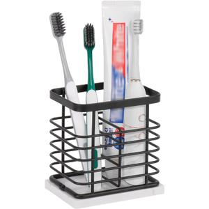 Toothbrush Holder, Luxurious Metal Toothbrush Toothpaste Holder with Marble Base for Bathroom, Multi-Slots Openwork Design, Bathroom Accessory for Storage and Organizer (Small, Matte Black)