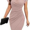 Machico 2025 Women's Sexy V Neck Ruffle Sleeve Faux Wrap Ruched Bodycon Sheath Cocktail Party Work Dress