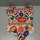 Floerns Women's One Piece Swimsuit Floral Bow Tie Shoulder Tummy Control Bathing Suit (Large, White Multi)