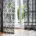 FINECITY Black Lace Curtains 84 Inches Long for Living Room, Country Rustic Floral Black Lace Sheer Curtains for Bedroom, Privacy Gothic Sheer Window Curtain, 52 x 84 Inch, 2 Panels