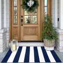 KOZYFLY Striped Outdoor Rug 27.5x43 Inches Front Door Rug Navy and White Woven Cotton Washable Outdoor Doormats Outdoor Entrance Mat for Front Door Entryway Patio Front Porch