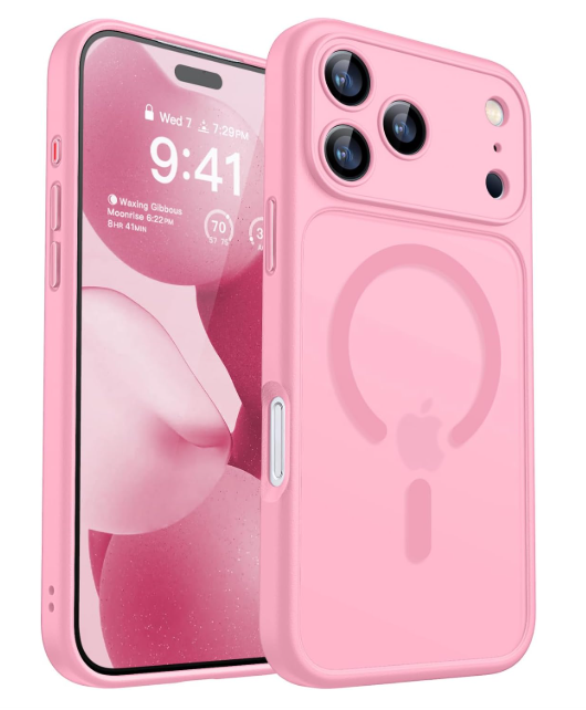 CANSHN Magnetic Compatible with iPhone 17 Pro Case, Upgraded [Full Camera Protection] [Compatible with Magsafe] [Translucent Matte] Shockproof Protective Phone Cover 6.3 Inch - Pink