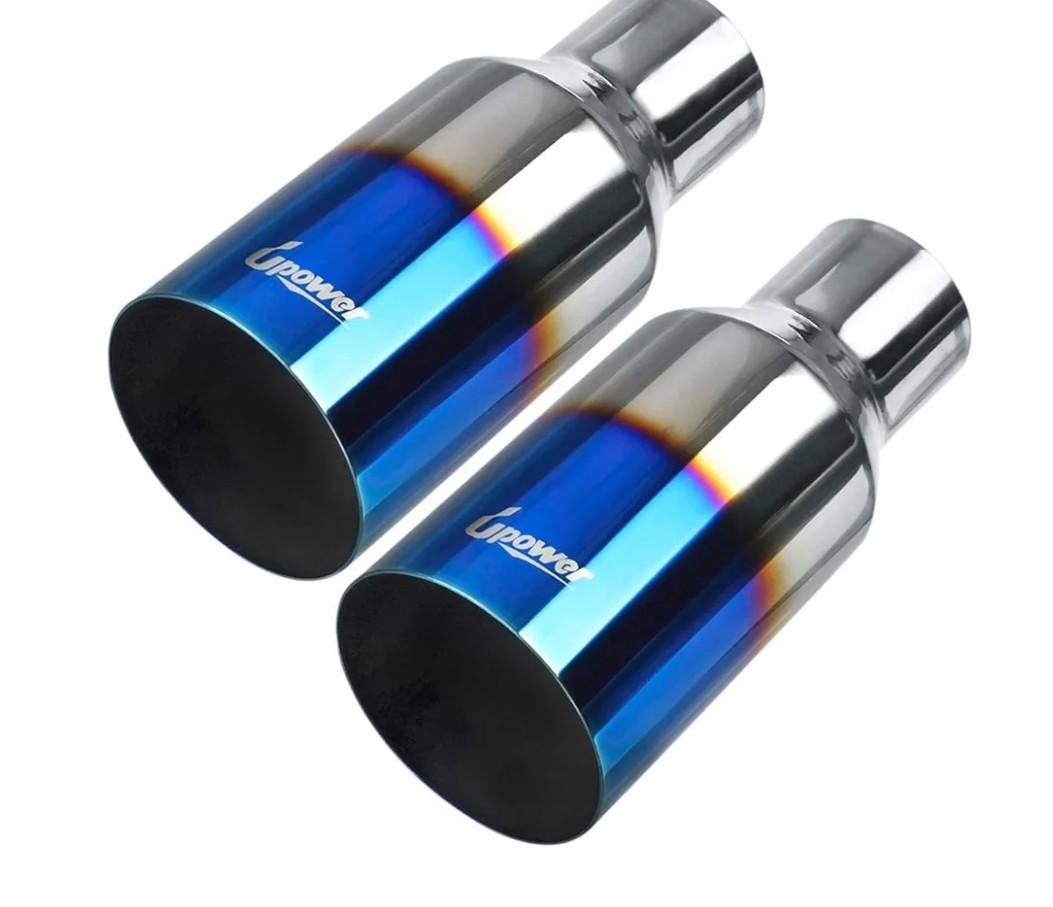 Upower Blue Burnt Exhaust Tip 2.5" Inlet 4" Outlet 9" Long 2 1/2" to 4" Exhaust Tailpipe Weld on Single Layer Straight Cut 304 Stainless Steel (2PCS)