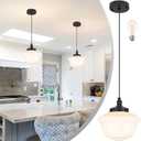 10" Black Schoolhouse Light Fixture Milk Glass Pendant Light Schoolhouse Pendant Light Milk Glass Light Fixture Mid Century Modern Ceiling Light for Bedroom Bathroom Kitchen Island (Bulb Incl)