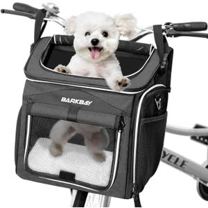 Dog Bike Basket Carrier, Expandable Foldable Soft-Sided Dog Carrier, 2 Open Doors, 5 Reflective Tapes, Pet Travel Bag, Dog Backpack Carrier Safe and Easy for Small Medium Cats and Dogs(Black) 22"L x 10.5"W x 13.5"H