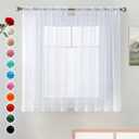 SpaceDresserWhite Kitchen Sheer Valance Curtains 36 Inch, Voile Sheer Cafe Curtains for Bathroom Farmhouse Country Light Filtering Short Window Curtain 1 Pair 2 Panels(White,52 W x 36 L)
