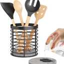 Utensil holder - Large Round Utensils Holder with Diatomaceous Base Matte Black Cooking Utensil Holder,Kitchen countertop Utensil Organizer (Metal)