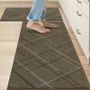 2 x COSY HOMEER Kitchen Mats, 2 PCS Kitchen Rug Non Slip Washable, Absorbent Runner Rugs for Kitchen Floor, Polyester Kitchen Sink Rug 20"x32" + 20"x48"(Brown)
