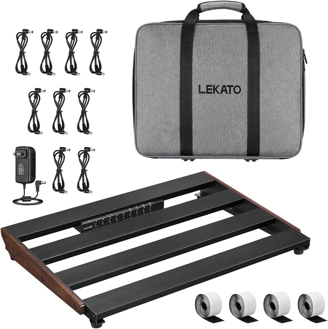 LEKATO Pedal board, Guitar Pedal Board with Built-in Power Supply, 15.5x11x2" 2.1LB, Aluminium Alloy Powered PedalBoard with Carry Bag, Pedal Cables, Adhesive Hookside Tape