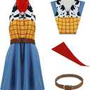 Womens Jessie Costume Dress Cowgirl Tank Dress with Belt Halloween Cosplay Outfit for Female (L)