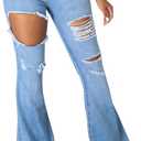 Blue Bell Bottom Jeans for Women Ripped Hole High Waisted Classic Flared Wide Leg Denim Pants,2487 Blue_X-Large (Blue, XL)