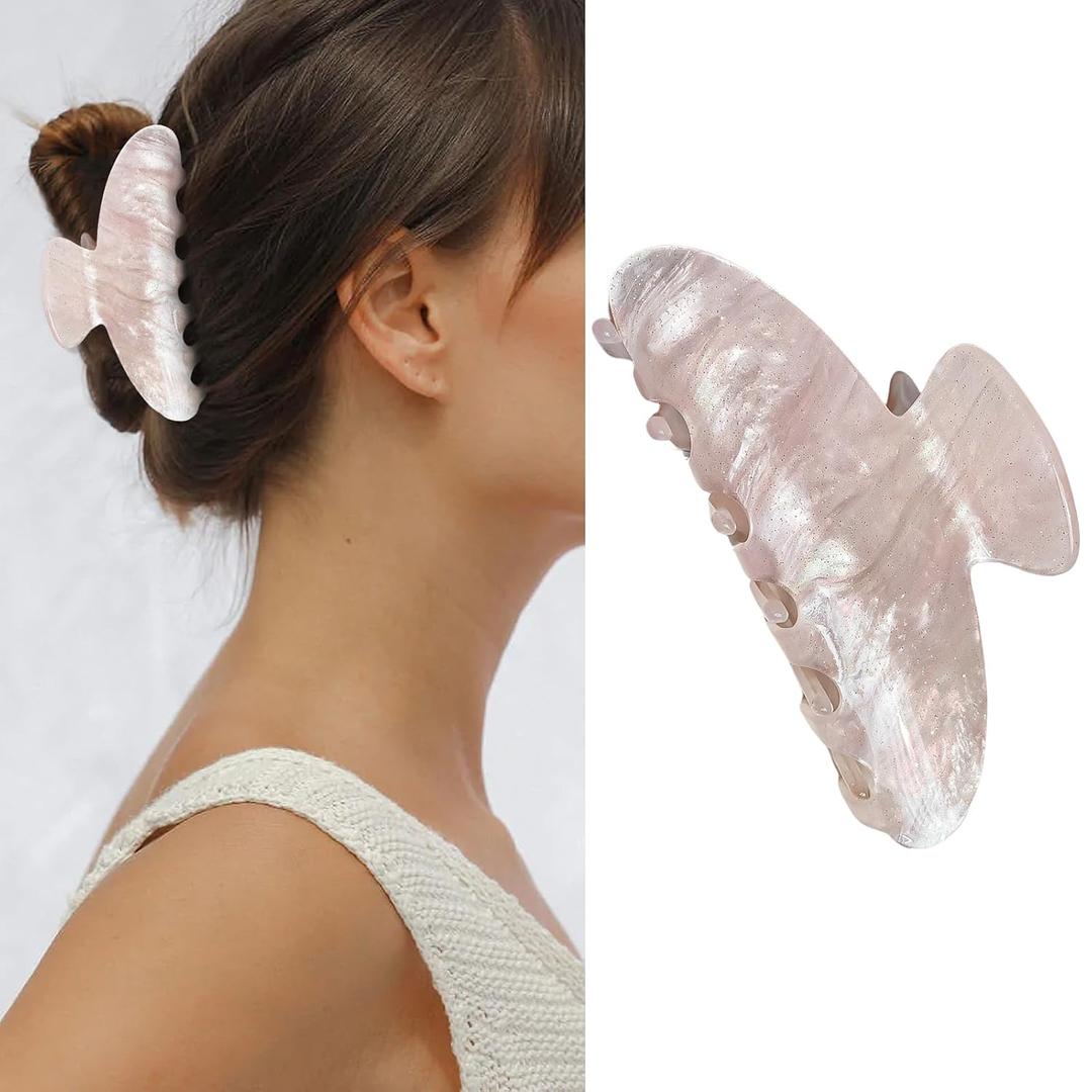 AIUPUOC Women's Medium Hair Clip, French Pink Hair Claw Clip for Hair Styling, Banana Clips for Thin Hair, 2Pcs