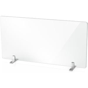 48" Wx24"H Sneeze Guard for Counter, Large Plastic Shield for Desk or Business, Clear Acrylic Desk Divider Partition Guard Protective Cover for Office School Retail Stores, Includes Holder