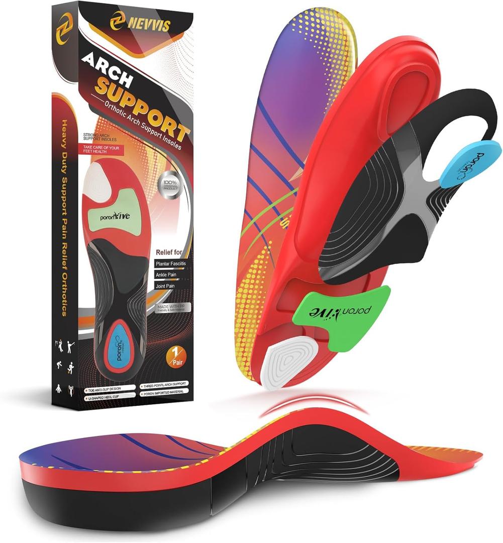 Plantar Fasciitis High Arch Support Insoles for Men & Women - for Flat Feet & Achilles Tendonitis, 240 lb Heavy Duty Work Boot Insoles with Shock Absorption & Arch Pain Relief - M