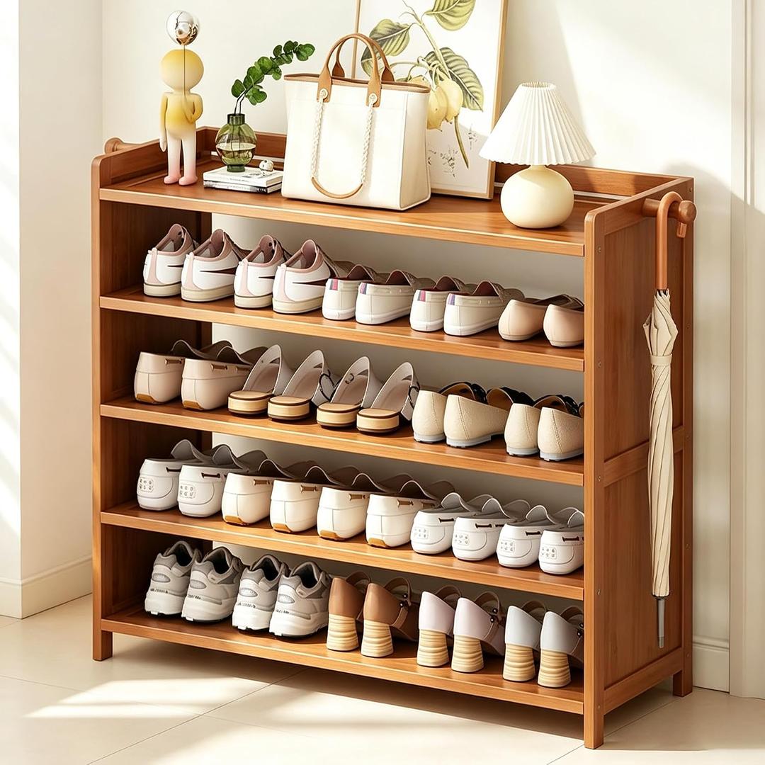 Bamboo Shoe Rack Shoe Cabinet Shelf Storage Organizer Shoe Stand for entryyway, Hallway, Bathroom and Living Room, 5 Tier Brown