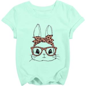 Easter Shirt for Toddler Boys Girls Cute Bunny Face Sunglasses Graphic Tshirt Rabbit Easter Day Gift Short Sleeve Unisex Tops (1-2T, Green)