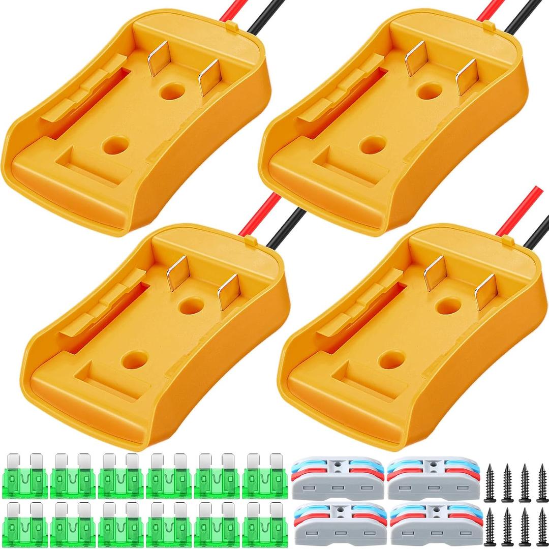 Pickmesh 4 Pack Wheels Adapter Compatible with Dewalt 20V Battery Adapter Converter Kit for RC Car Robotics RC Truck DIY Use Power Connector with 12AWG Wire Fuses and Wire Terminals