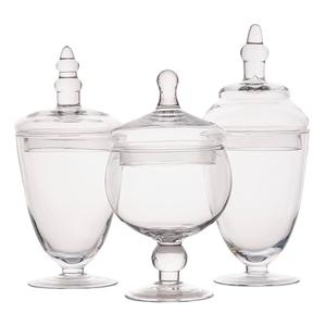 Elements Clear Glass Apothecary Jars with Lids, Set of 3 - Decorative Storage Jars for Home, Kitchen, Bathroom - 10, 9.5, 8.5 Inch Handcrafted Display Jar Set