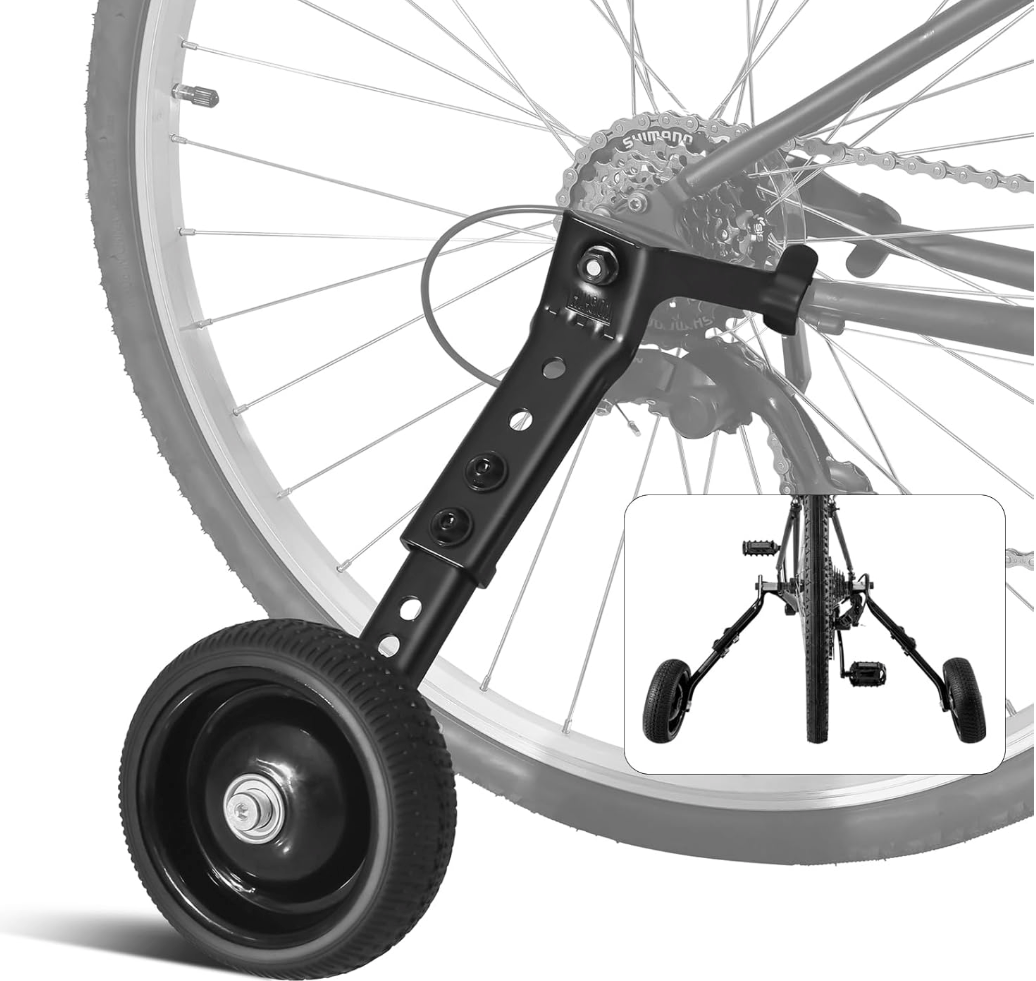 Adjustable Bicycle Training Wheels for Adults, Fit 24" to 28" Bikes, Steel Construction, Black, 1 Pair - Safe and Stable Learning Training Wheels