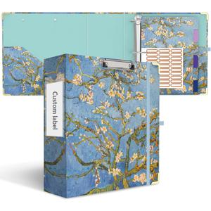 3 Inch 3 Ring Binder with 6 Tab Dividers, 3'' Round Ring Binders for Letter Size, Cute Folders Organizer Clipboard with Storage for School Office Supplies(Almond Tree)