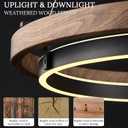 LED 2 Ring Chandelier Dimmable Up Down Light Black Chandelier Round Foyer Chandeliers Light Walnut Wood Black Circular Chandeliers for Dining Room Entry Bedroom Office Living Room, 55W Up&Downlight