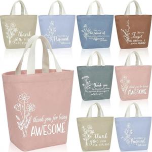 12 Pcs Employee Appreciation Gift Mini Canvas Inspirational Tote Bag for Women Bulk Motivational Aesthetic Canvas Cosmetic Bag Thank You Gift for Staff Teacher Employee Coworker