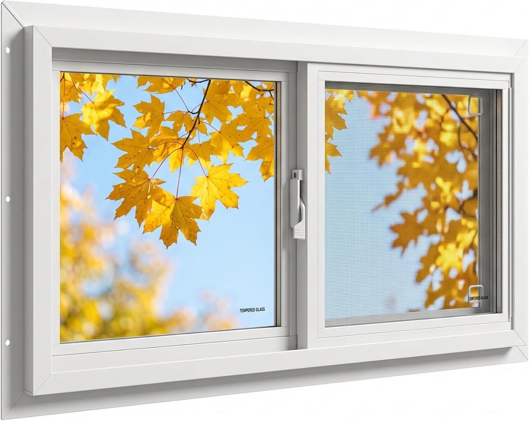 Vinyl Basement Window,Bathroom Sliding Window White 32" x 22"NFRC-Certified