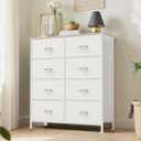 Dresser for Bedroom with 8 Drawers, Anti-Tip Tall Fabric Chests Storage Organizer Tower Furniture with Wooden Top Metal Frame for Clothes, Closet, Living Room, Hallway, Entryway