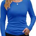GEMBERA Womens Ribbed Long Sleeve Crewneck Casual Slim Basic Shirts Fitted Knit Tops (Medium, Royalblue)