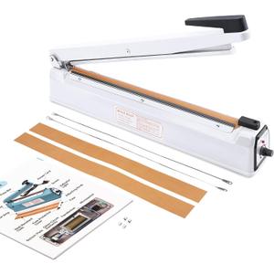 Metronic 16 inch Impulse Sealer, Manual Heat Sealer Machine for Plastic bags, Shrink Wrap Bags Sealer Heavy Duty Sealing Machine with Repair Kit, White