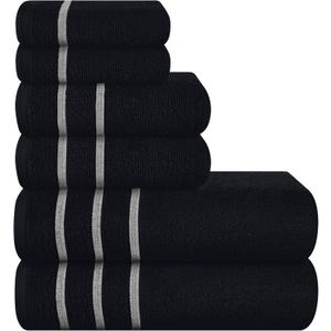 MyOwn Ultra Soft 6 Pack Cotton Towel Set, Contains 2 Bath Towels 28x55 inch, 2 Hand Towels 16x24 inch & 2 Wash Coths 12x12 inch, Ideal Everyday use, Compact & Lightweight - Black